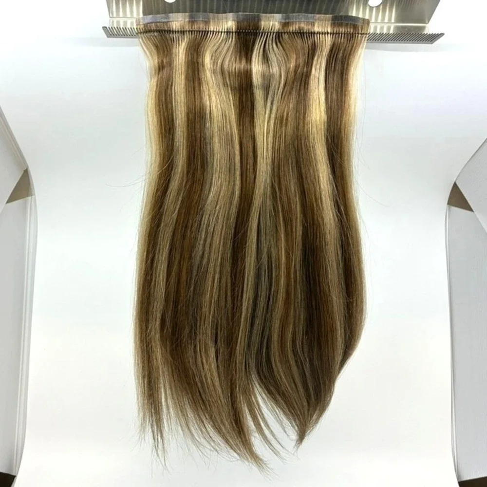 Glam Seamless Invisi Clip Human Hair Extensions 4/27 Brown Blonde 140g 18